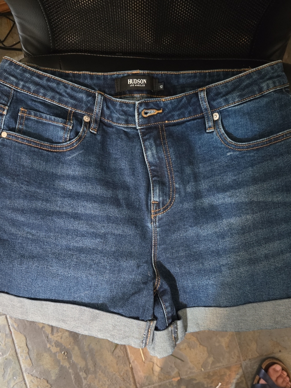 Hudson Jeans Dark Indigo Denim Shorts with Contrast Stitching